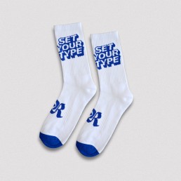 Sport socks for Design lovers - "Set your Type" white & electric blue